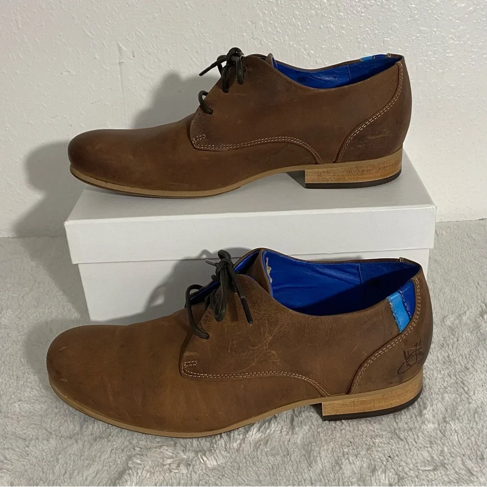 John Fluevog Radio CBC Brown Leather Classic Derby Oxfords Men’s Size 7.5 - Picture 2 of 13